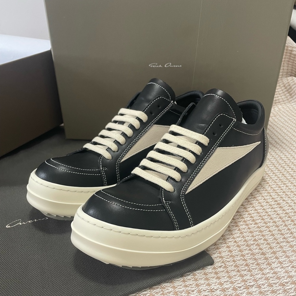 Rick Owens Designer Sneakers Black White Leather Low-Top